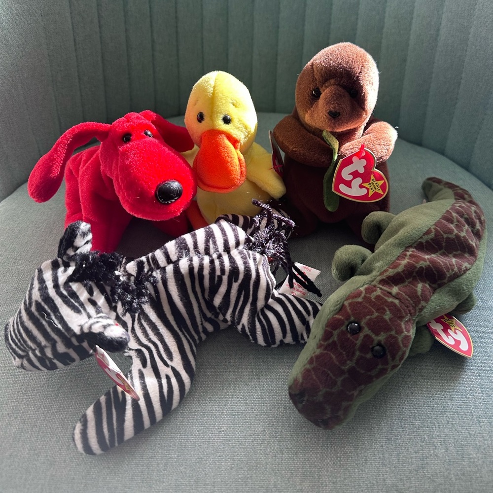 TY Beanie baby from the 90’s set of 5 - rover, seaweed, quackers, ally and ziggy